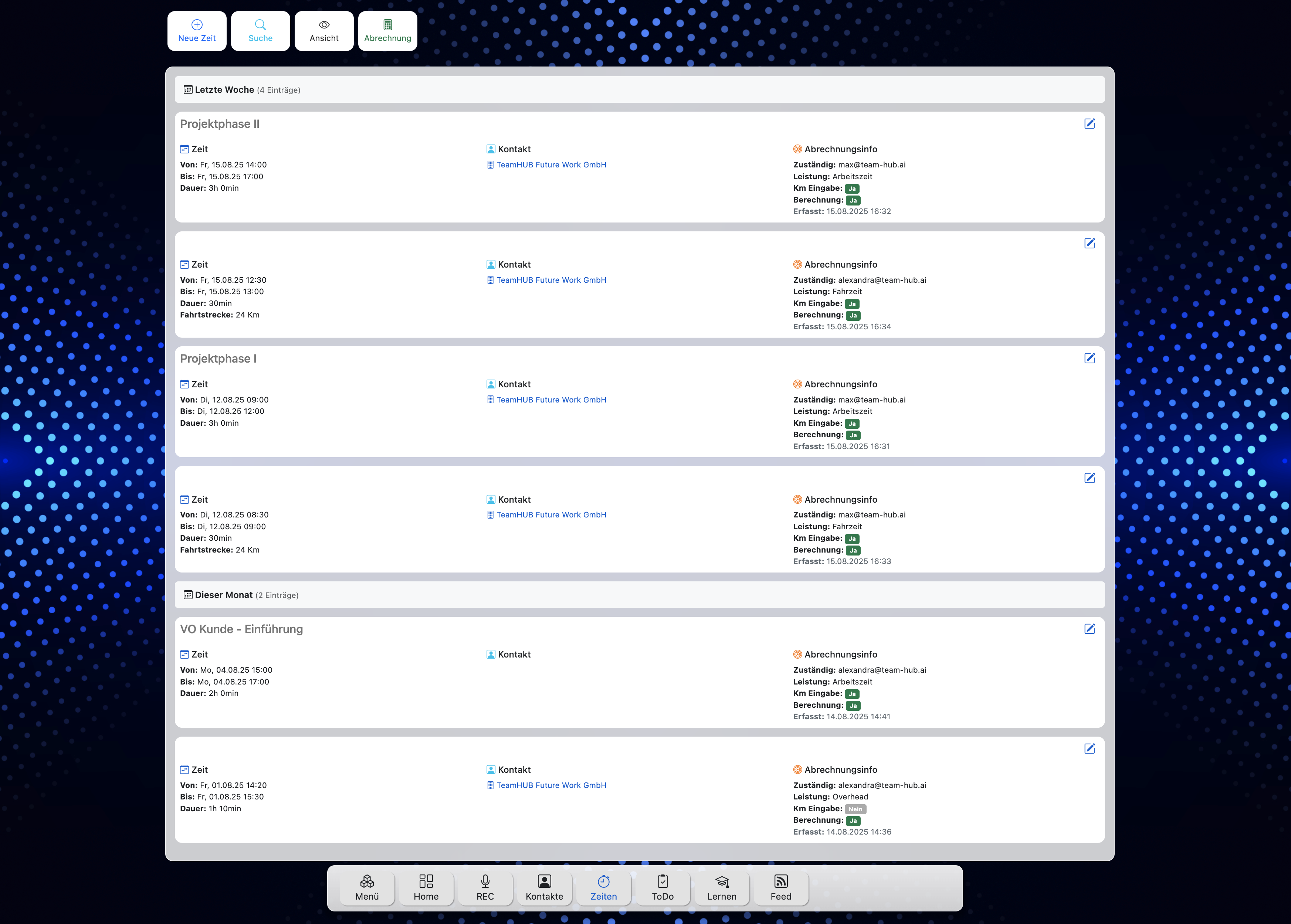TeamHUB Kanban Board zeigt Aufgaben in den Spalten 'Zu erledigen', 'In Bearbeitung' und 'Erledigt' mit farbcodierten Karten für verschiedene Projekte und Prioritäten