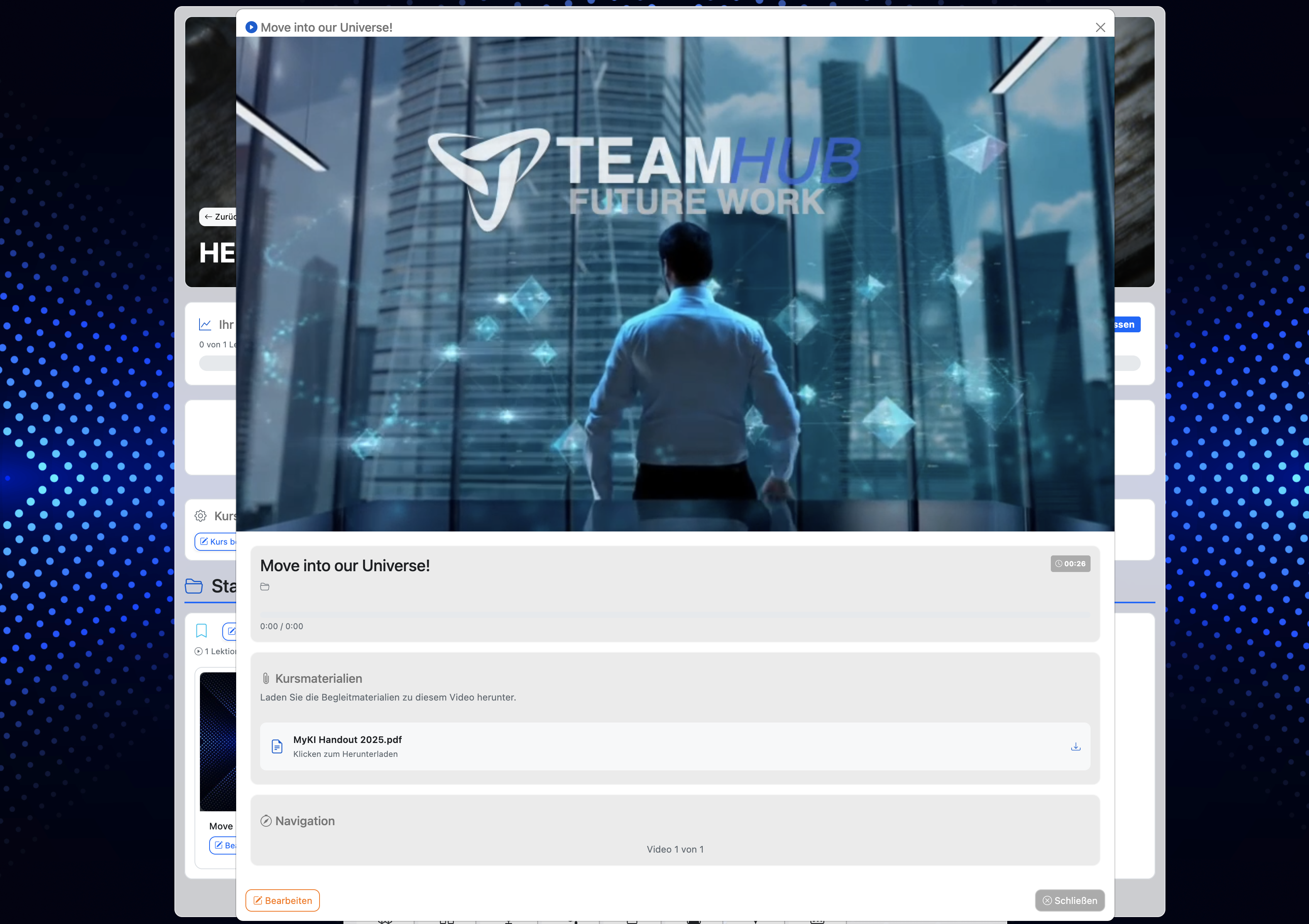 TeamHUB Lernen Video-Interface mit interaktiven Lernvideos, Notizen-Bereich und Quiz-Funktionen für effektives E-Learning
